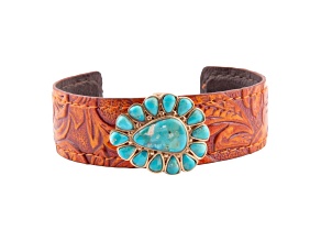 Barse Jewelry Blue Composite Turquoise Leather & Gold Tone Cuff Bracelet