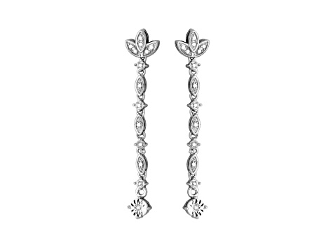 White Diamond Accent Rhodium Over Sterling Silver Linear Dangle Earrings