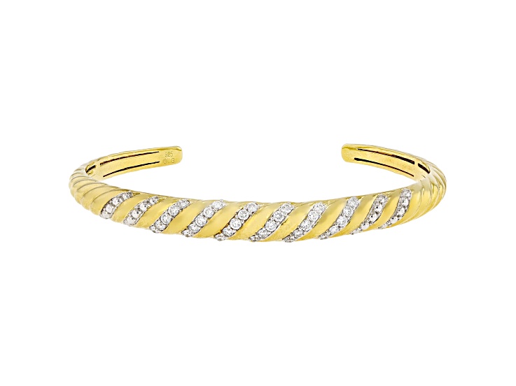 White Lab-Grown Diamond F-G SI 14K Yellow Gold Over Silver Bangle Bracelet 0.75ctw