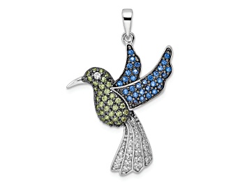 Picture of Rhodium Over Sterling Silver Black and White Multicolor Cubic Zirconia Hummingbird Pendant