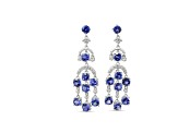 Rhodium Over Sterling Silver 4mm Round Tanzanite and White Cubic Zirconia Dangle Earrings 5.40ctw