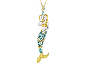 Teal Dauphin Apatite Rhodium & 24k Gold Over Palladium Silver Pendant W/ Chain 2.42ctw