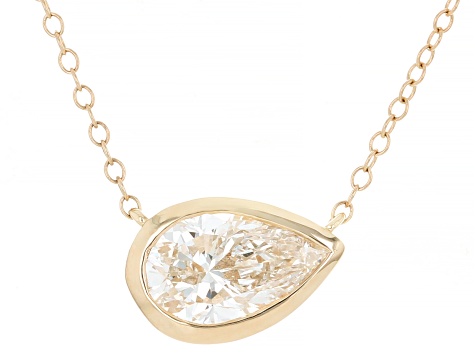 Certified Pear Shape White Lab-Grown Diamond F VS1 14K Yellow Gold Solitaire Necklace 2.00ct