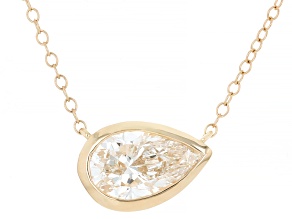 Certified Pear Shape White Lab-Grown Diamond F VS1 14K Yellow Gold Solitaire Necklace 2.00ct