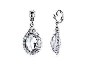 1928 Jewelry Silver-Tone Crystal Oval Drop Earrings