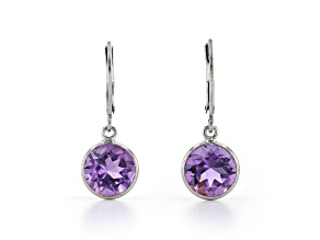 Purple Round Amethyst Sterling Silver Earrings 4ctw