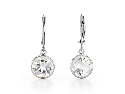 White Round Crystal Quartz Sterling Silver Earrings 5ctw