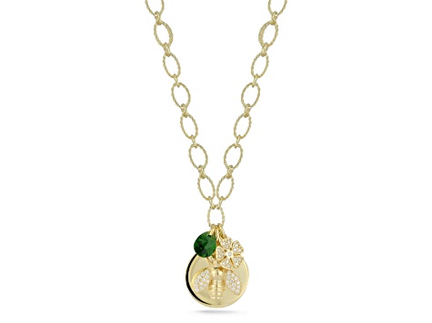 Sterling Statements 14K Yellow Gold Over Sterling Silver CZ Bee Medallion Necklace