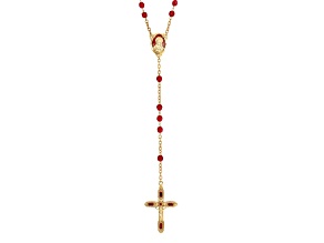 Symbols Of Faith Gold Tone Red Bead and Red Enamel Rosary