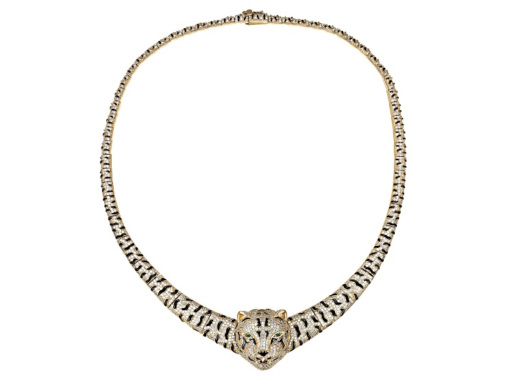 Colored Cubic Zirconia, 14K Gold Plated over Brass Leopard