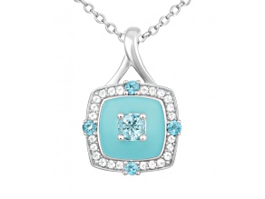Round Shape Blue Topaz Sterling Silver Pendant with Chain