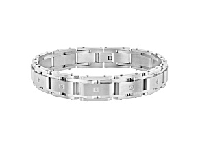 0.10ctw Diamond Stainless Steel Rail Road Link Bracelet