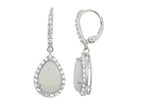 Lab Created Opal Sterling Silver Dangle Earrings 5.12ctw