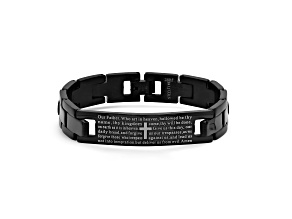 Men's Black Ion-Plated Bracelet With English Prayer Accent