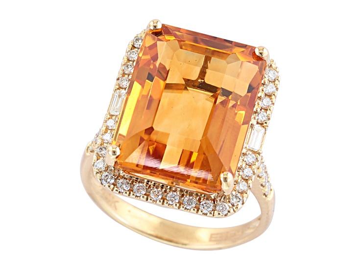 EFFY 14K Yellow Gold Citrine and Diamond Halo Ring 9.42ctw