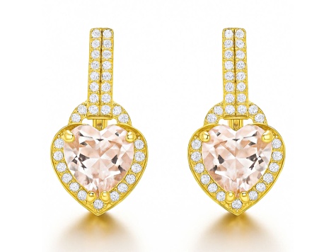 Pink Rose Quartz 14K Yellow Gold Over Sterling Silver Heart Drop Earrings