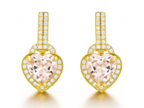 Pink Rose Quartz 14K Yellow Gold Over Sterling Silver Heart Drop Earrings