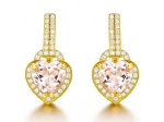 Pink Rose Quartz 14K Yellow Gold Over Sterling Silver Heart Drop Earrings