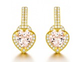 Pink Rose Quartz 14K Yellow Gold Over Sterling Silver Heart Drop Earrings