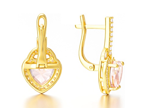 Pink Rose Quartz 14K Yellow Gold Over Sterling Silver Heart Drop Earrings
