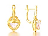 Pink Rose Quartz 14K Yellow Gold Over Sterling Silver Heart Drop Earrings