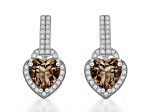 Brown Quartz Over Sterling Silver Rhodium Heart Drop Earrings