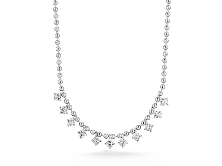 Rachel Zoe Rhodium Over Sterling Silver Charm Bead Chain Necklace with White Cubic Zirconia