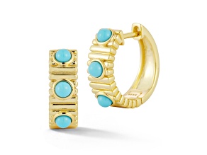 Rachel Zoe 14K Yellow Gold Over Sterling Silver Lab Created Turquoise Ribbed Hoops