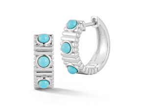Rachel Zoe Rhodium Over Sterling Silver Lab Created Turquoise Ribbed Hoops