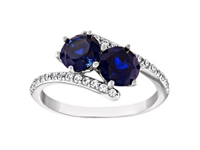 Sterling Silver Round Lab Created Sapphire and White Sapphire Ring 2.0ctw