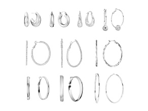 White Crystal Sterling Silver Over Brass 10 Days of Gifting Earring Set With Box