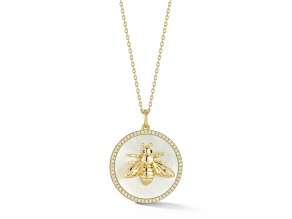 Rachel Zoe 14K Yellow Gold Over Sterling Silver Mother of Pearl CZ 3D Bee Medallion Necklace