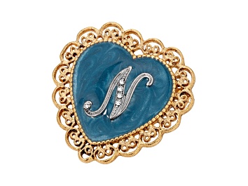 Picture of Gold Tone Filigree Heart Blue Enamel Initial Pin