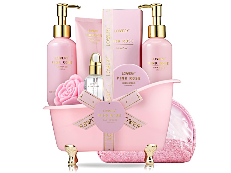 Lovery Luxury Spa Kit, 18Pc Pink Rose Relaxing Basket With