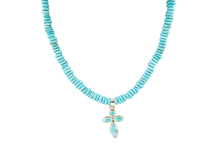 Barse Jewelry Blue Turquoise on the Cross Pendant Necklace