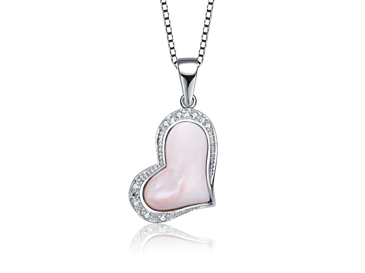 Pink Mother of Pearl, Sterling Silver Heart Shaped Pendant Necklace