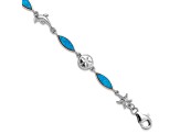 Rhodium Over Sterling Silver Lab Created Opal Sea Life Bracelet