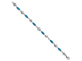 Rhodium Over Sterling Silver Lab Created Opal Sea Life Bracelet