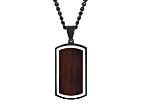 Black Stainless Steel Woodgrain Carbon Fiber Inlay Dog Tag Pendant