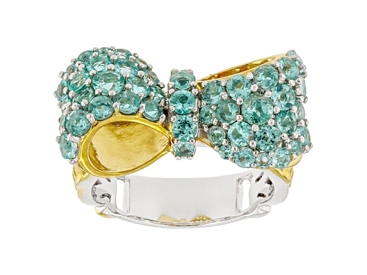 Blue Dauphin Apatite Rhodium & 24k Yellow Gold Over Palladium Sterling Silver Ring 2.76ctw