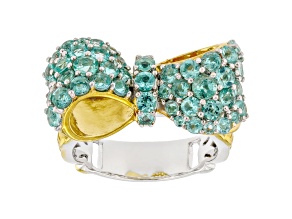 Blue Dauphin Apatite Rhodium & 24k Yellow Gold Over Palladium Sterling Silver Ring 2.76ctw