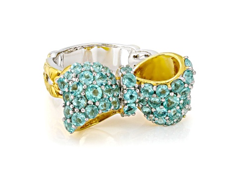Blue Dauphin Apatite Rhodium & 24k Yellow Gold Over Palladium Sterling Silver Ring 2.76ctw