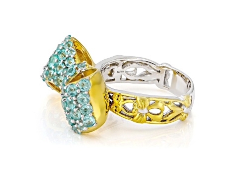 Blue Dauphin Apatite Rhodium & 24k Yellow Gold Over Palladium Sterling Silver Ring 2.76ctw