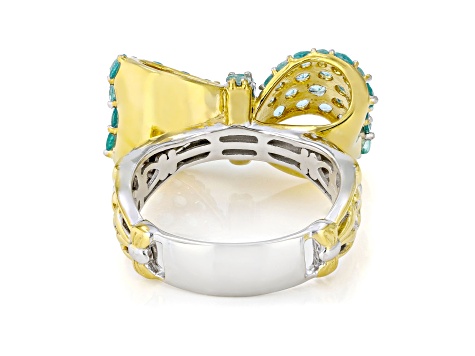 Blue Dauphin Apatite Rhodium & 24k Yellow Gold Over Palladium Sterling Silver Ring 2.76ctw