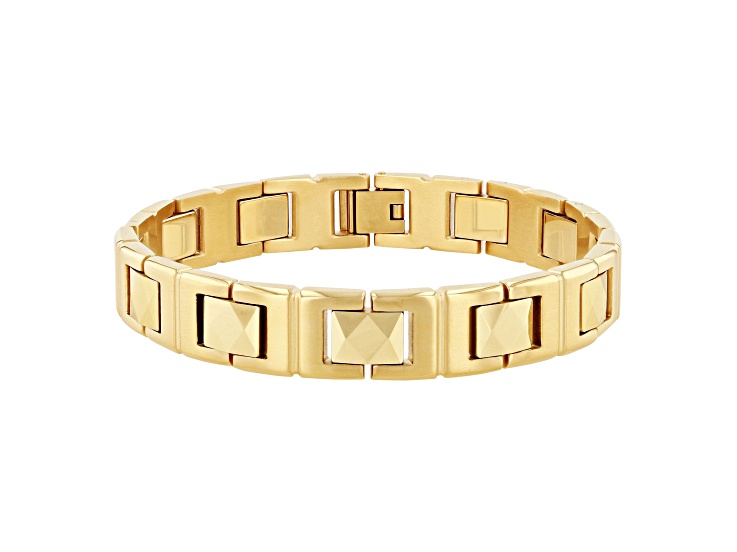 Stainless Steel and Tungsten with Gold-Tone Finish Faceted Link Bracelet