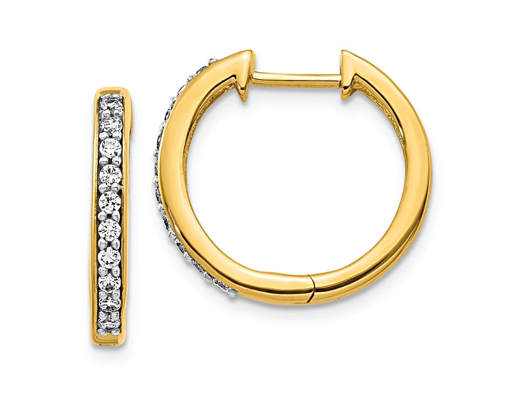10k Yellow Gold and Rhodium Over 10k Yellow Gold 5/8", 0.24ctw Diamond Hinged Hoop Earrings