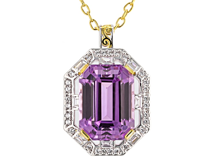 Pink Kunzite & White Zircon 24k Gold Over Palladium Silver Pendant W/ Chain 32.69ctw