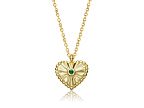 Emerald Green Bezel Set Cubic Zirconia, 14K Gold Plated over Brass Heart Pendant Necklace