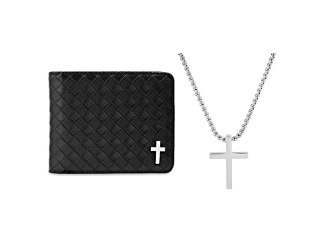 Braided Leather Cross Wallet and Cross Pendant Set - 1YL9YB | JTV