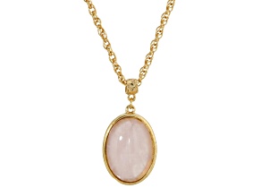 1928 Jewelry Gold Tone Brass Rose Quartz Oval Pendant With Chain